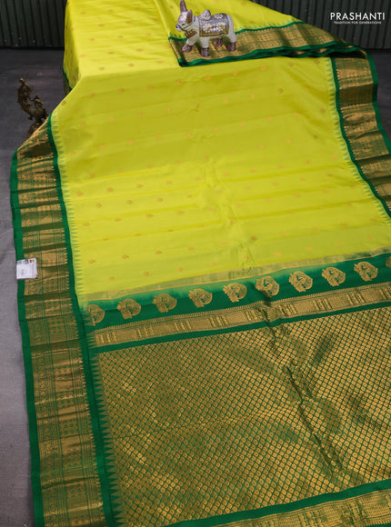 Fluorescent Green & Green Gadwal Silk - Buttas