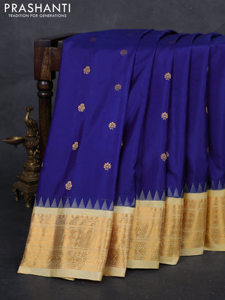 Blue & Pale Yellow Gadwal Silk - Buttas
