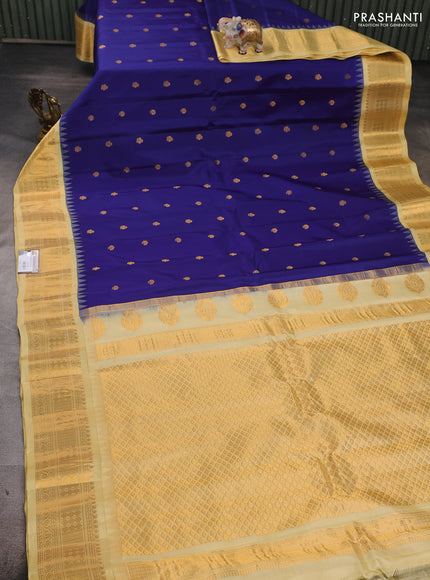 Blue & Pale Yellow Gadwal Silk - Buttas