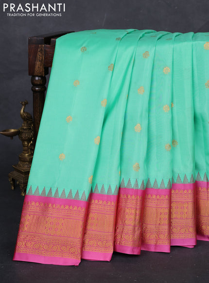 Teal Green & Pink Gadwal Silk - Checks