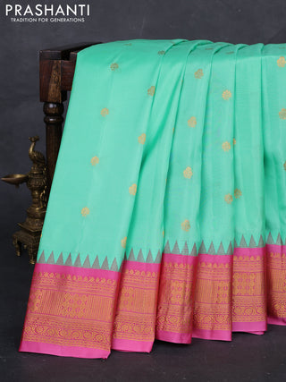 Teal Green & Pink Gadwal Silk - Checks