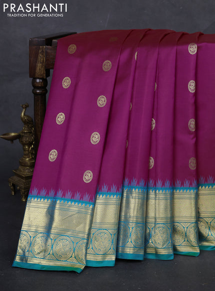 Magenta Pink & Teal Blue Gadwal Silk - Buttas
