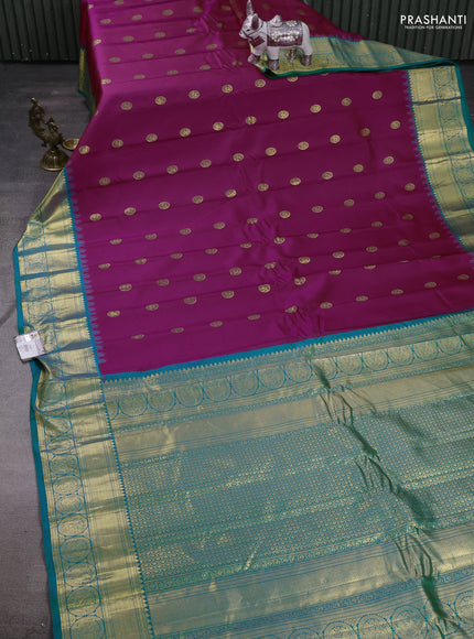 Magenta Pink & Teal Blue Gadwal Silk - Buttas