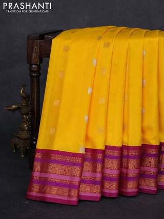 Yellow & Magenta Pink Gadwal Silk - Buttas