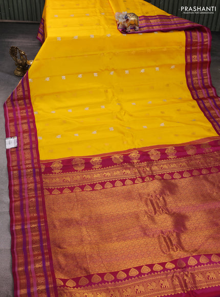 Yellow & Magenta Pink Gadwal Silk - Buttas
