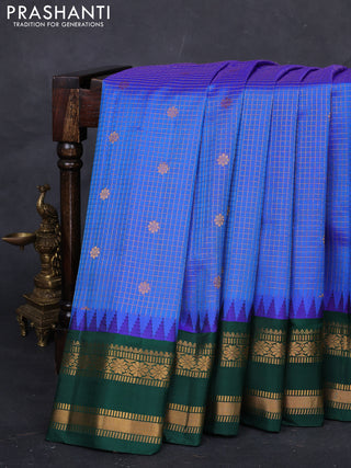 Blue & Green Gadwal Silk - Checks