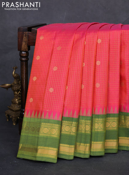 Pink & Green Gadwal Silk - Checks