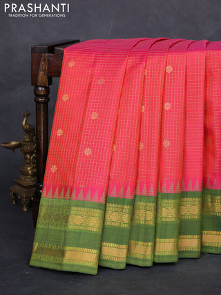 Pink & Green Gadwal Silk - Checks