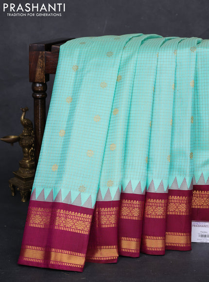 Teal Green & Magenta Pink Gadwal Silk - Checks