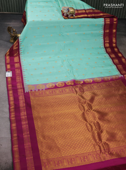 Teal Green & Magenta Pink Gadwal Silk - Checks