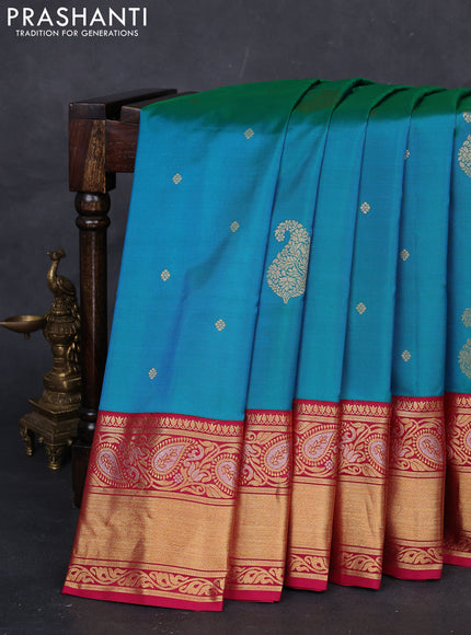 Blue & Maroon Gadwal Silk - Buttas