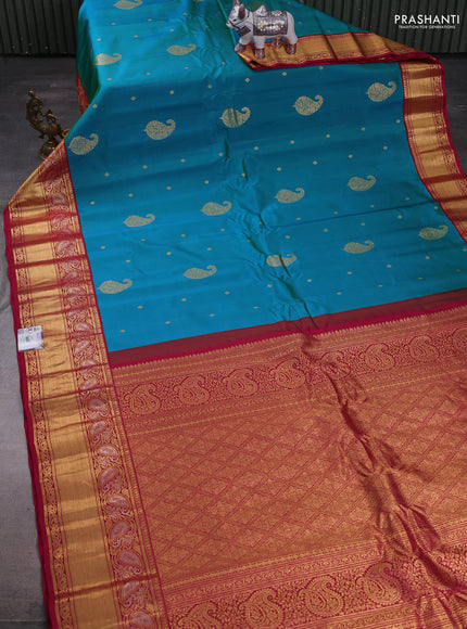 Blue & Maroon Gadwal Silk - Buttas