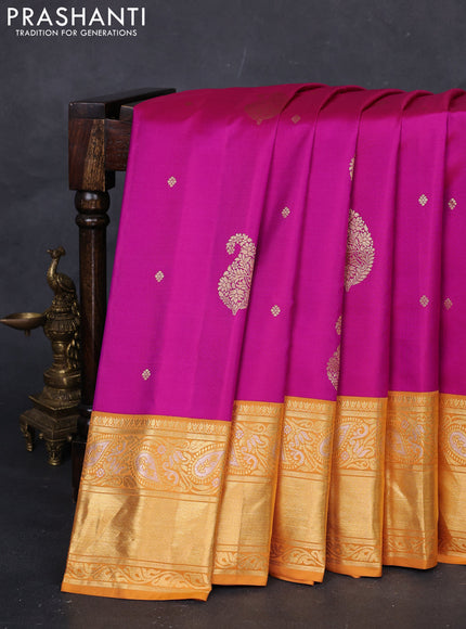 Magenta Pink & Mustard Yellow Gadwal Silk - Buttas