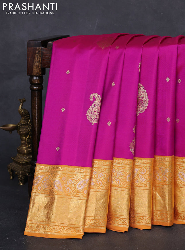 Magenta Pink & Mustard Yellow Gadwal Silk - Buttas