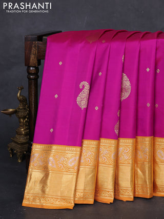 Magenta Pink & Mustard Yellow Gadwal Silk - Buttas