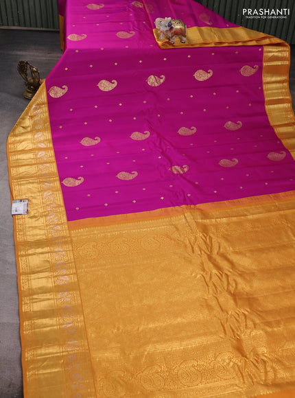 Magenta Pink & Mustard Yellow Gadwal Silk - Buttas