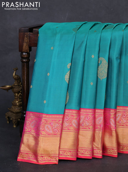Teal Green & Pink Gadwal Silk -Buttas