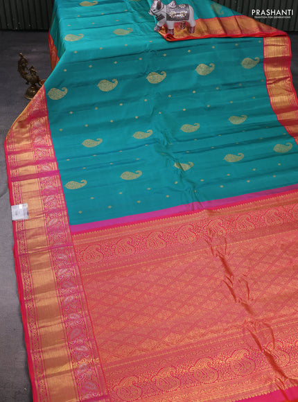Teal Green & Pink Gadwal Silk -Buttas