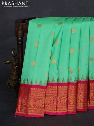 Teal Green & Pink Gadwal Silk - Checks