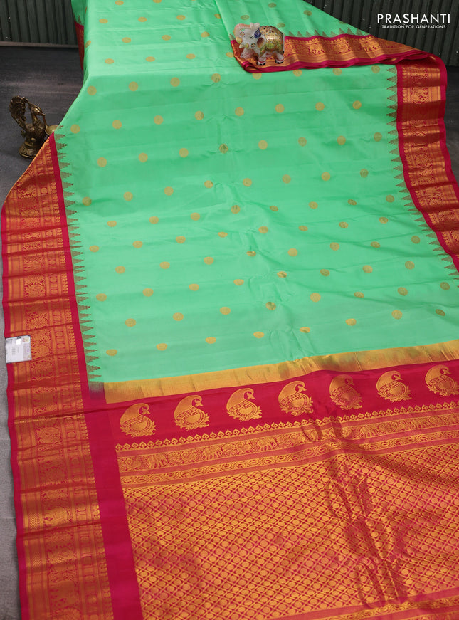 Teal Green & Pink Gadwal Silk - Checks
