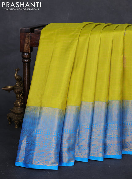 Lime Green & Cs Blue Gadwal Silk - Checks