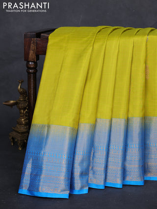Lime Green & Cs Blue Gadwal Silk - Checks