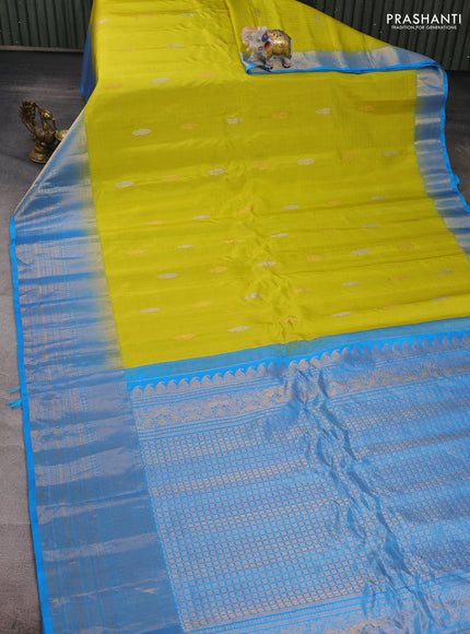 Lime Green & Cs Blue Gadwal Silk - Checks
