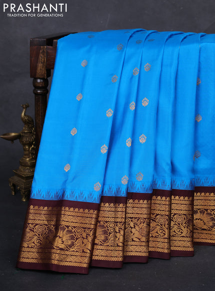 Cs Blue & Coffee Brown Gadwal Silk - Buttas