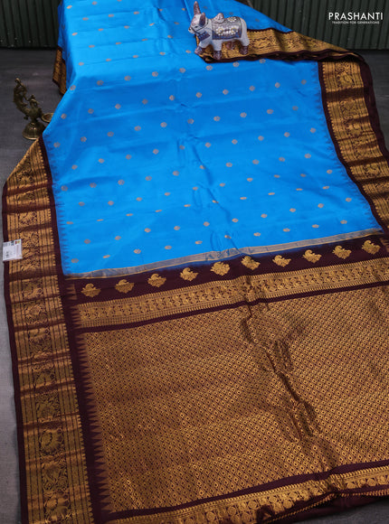 Cs Blue & Coffee Brown Gadwal Silk - Buttas