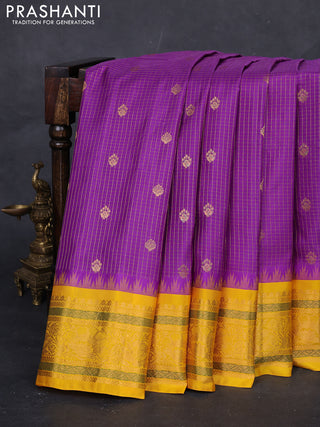 Purple & Mustard Yellow Gadwal Silk - Checks