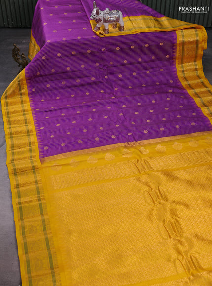 Purple & Mustard Yellow Gadwal Silk - Checks
