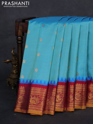 Cs Blue & Maroon Gadwal Silk - Checks