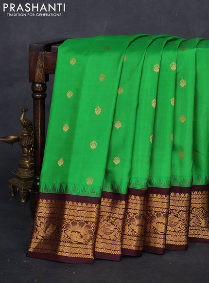 Green & Coffee Brown Gadwal Silk -Buttas