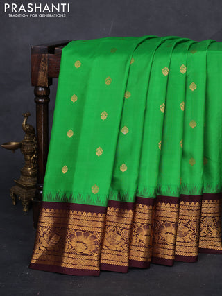 Green & Coffee Brown Gadwal Silk -Buttas