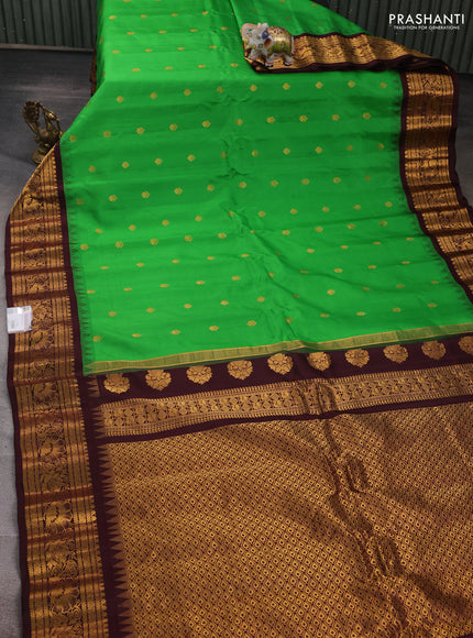 Green & Coffee Brown Gadwal Silk -Buttas