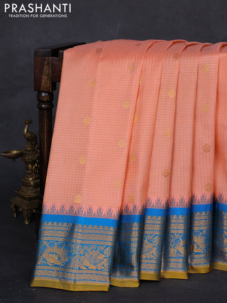 Peach  & Cs Blue Gadwal Silk - Checks