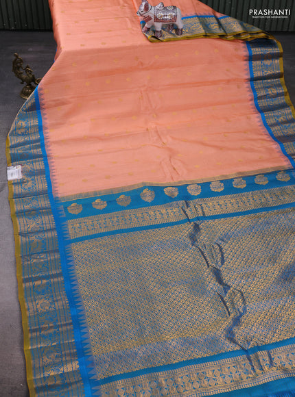 Peach  & Cs Blue Gadwal Silk - Checks