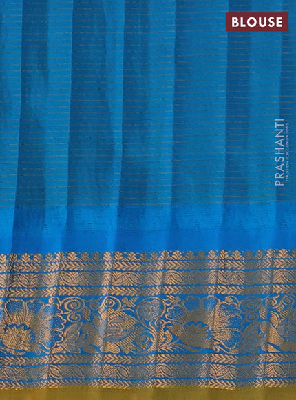 Peach  & Cs Blue Gadwal Silk - Checks