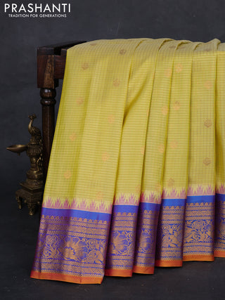 Pista Green & Purple Gadwal Silk - Checks