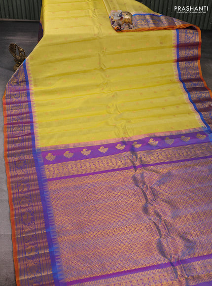 Pista Green & Purple Gadwal Silk - Checks