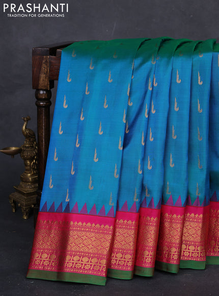 Blue & Pink Gadwal Silk -Muniya Buttas