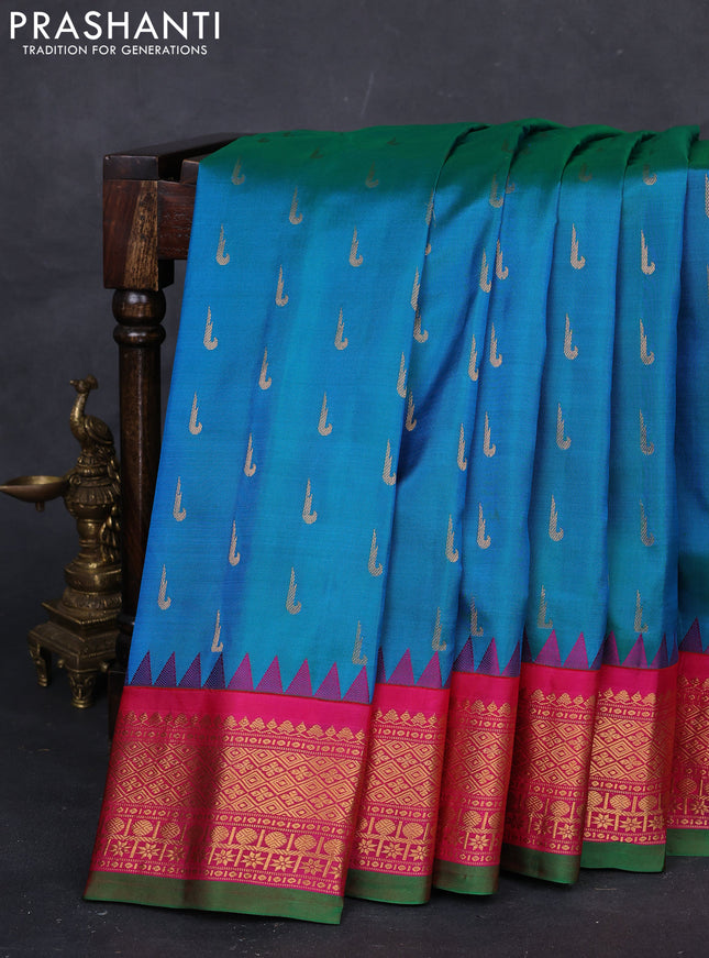 Blue & Pink Gadwal Silk -Muniya Buttas