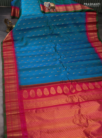Blue & Pink Gadwal Silk -Muniya Buttas