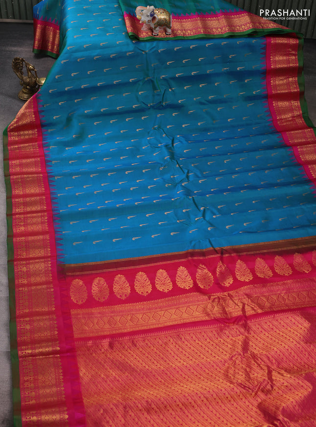 Blue & Pink Gadwal Silk -Muniya Buttas