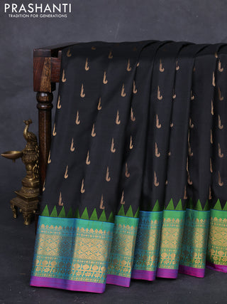 Black & Blue Gadwal Silk - Muniya Butta