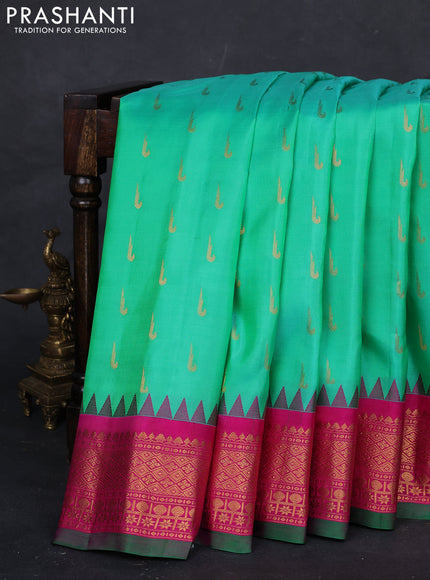 Teal Green & Pink Gadwal Silk - Muniya Buttas