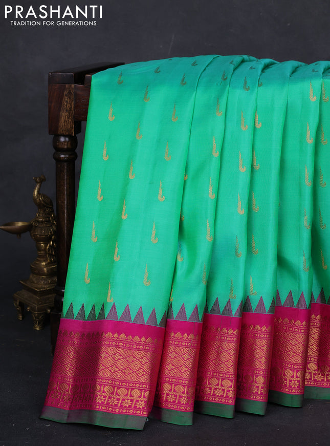 Teal Green & Pink Gadwal Silk - Muniya Buttas