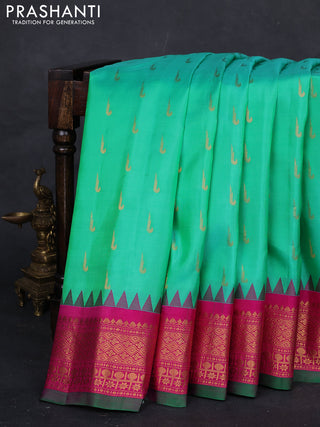 Teal Green & Pink Gadwal Silk - Muniya Buttas