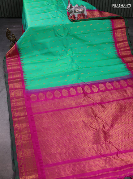 Teal Green & Pink Gadwal Silk - Muniya Buttas
