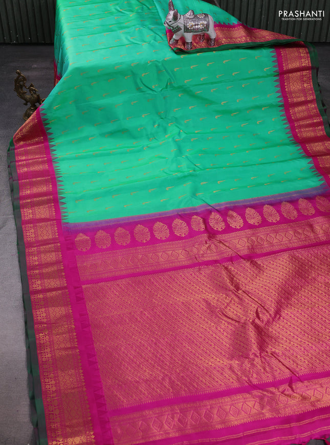 Teal Green & Pink Gadwal Silk - Muniya Buttas